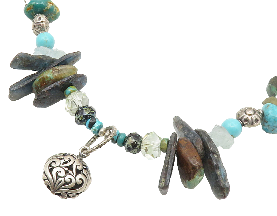 925 Sterling Silver Vintage Turquoise & Multi Stone Beaded Necklace NE2303