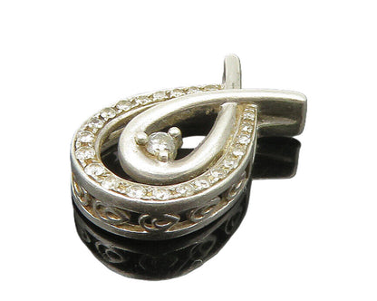 925 Sterling Silver  Vintage Genuine Diamonds Shiny Ribbon Pendant  PT17914