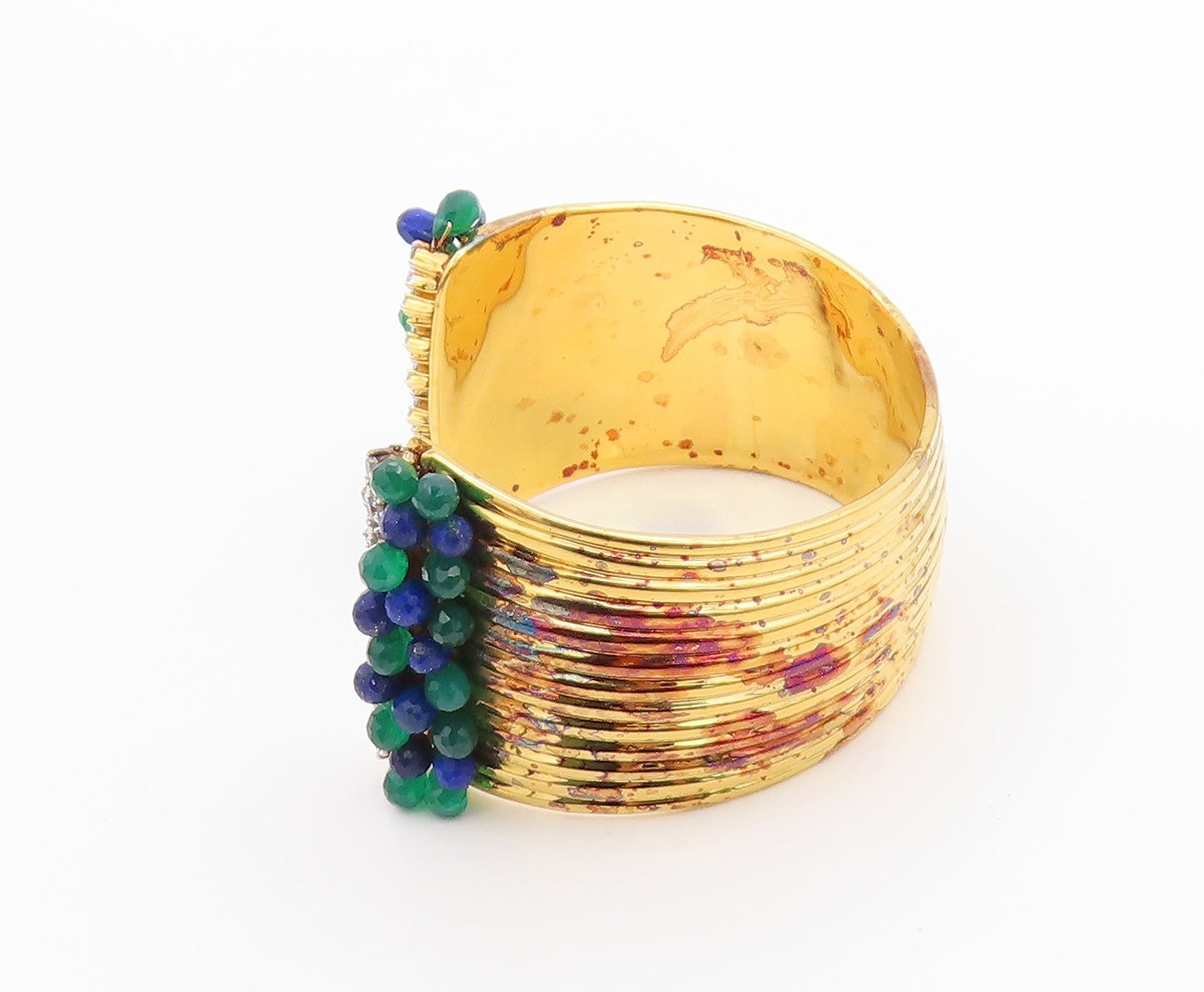 925 Sterling Silver Vintage Bracelet Gold Plated Sapphire Emerald Topaz  BT11344