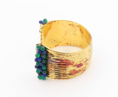 925 Sterling Silver Vintage Bracelet Gold Plated Sapphire Emerald Topaz  BT11344