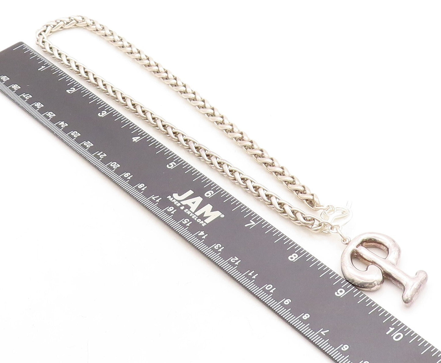 UNO DE 50 925 Silver  Vintage P Initial Pendant Wheat Chain Necklace  NE2175