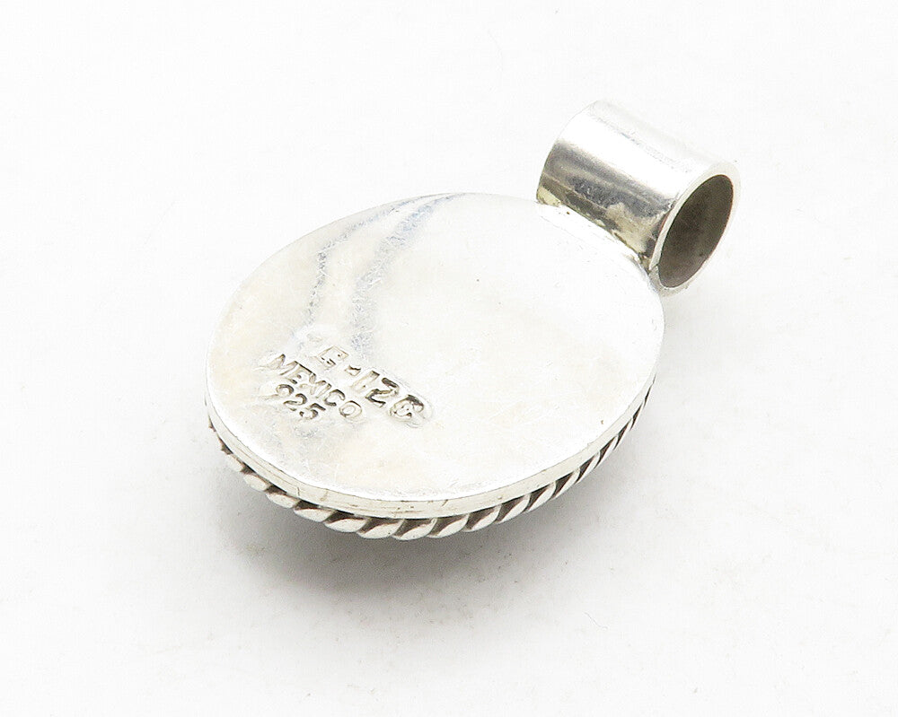 MEXICO 925 Silver  Vintage Cabochon Cut Hematite Shiny Twist Pendant  PT10451