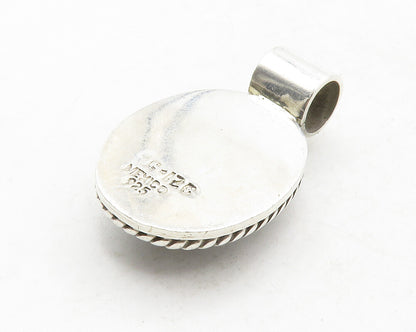 MEXICO 925 Silver  Vintage Cabochon Cut Hematite Shiny Twist Pendant  PT10451