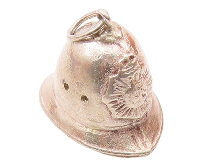 925 Sterling Silver  Vintage Firefighter's Helmet Hat Drop Pendant  PT16395