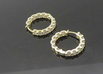 925 Sterling Silver  Vintage Shiny Cubic Zirconia Round Hoop Earrings  EG10856