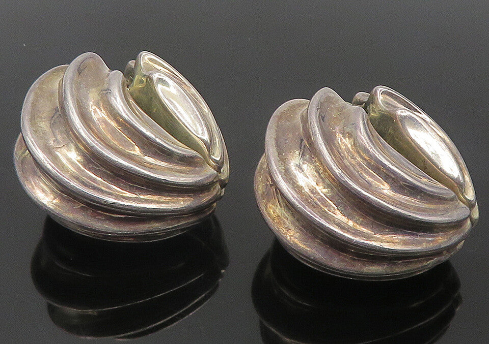 JORDAN SCHLANGER 925 Silver  Vintage Scalloped Non Pierce Earrings  EG6229