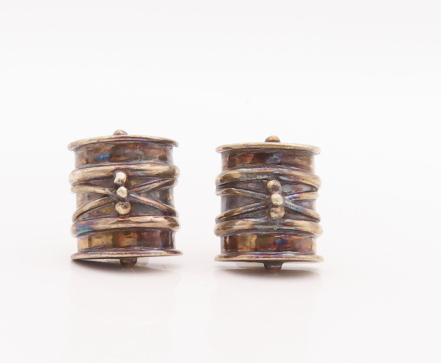 925 Sterling Silver Vintage Earrings DEBORAH ARMSTRONG Antique Carved  EG13083
