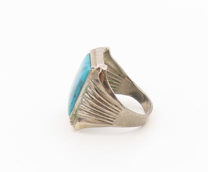 925 Sterling Silver Vintage Ring Turquoise Ribbed Statement Band  Sz 8  RG36634