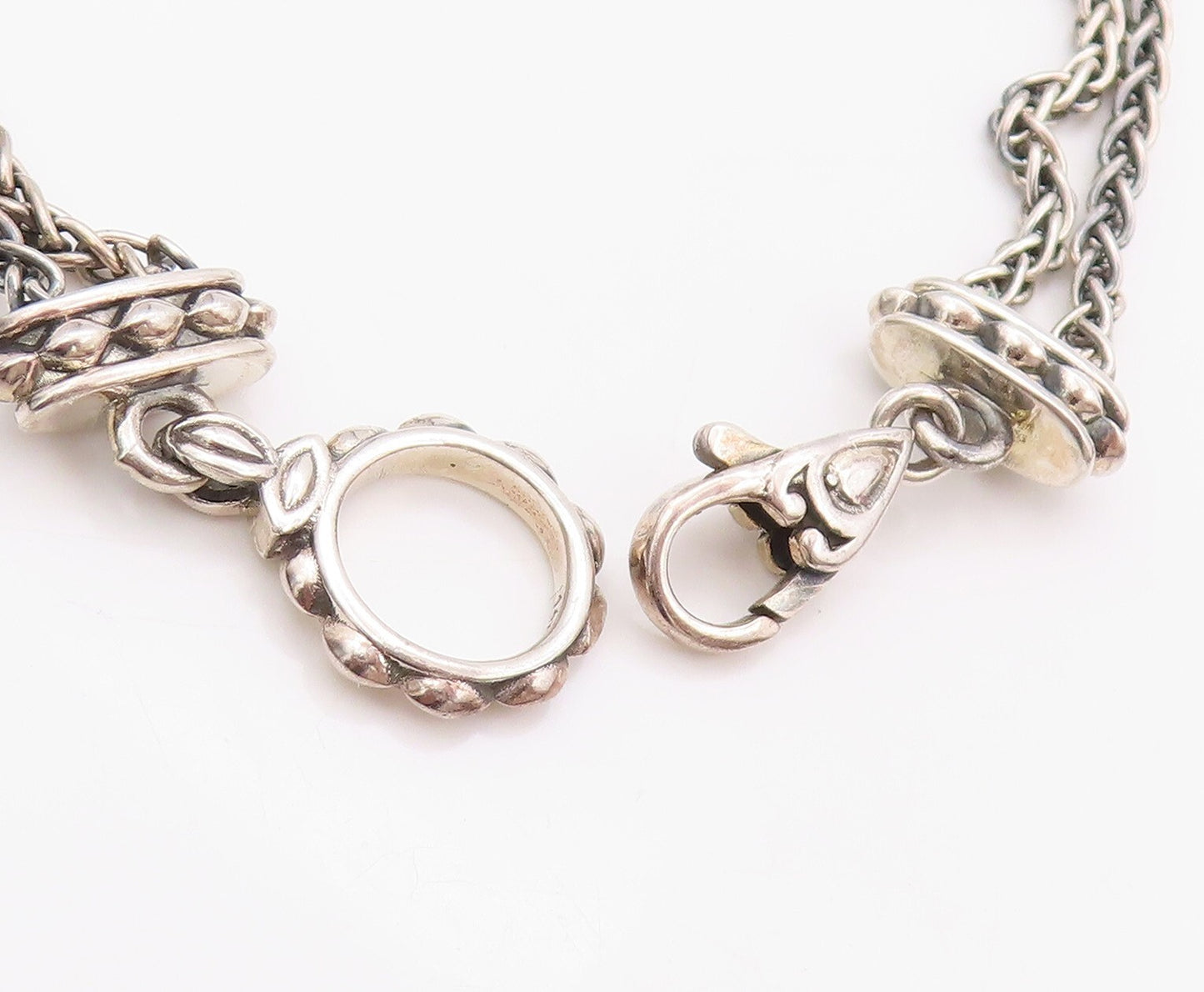 14k Gold 925 Sterling Silver Vintage Bracelet Round Floral Cut Chained  BT11091
