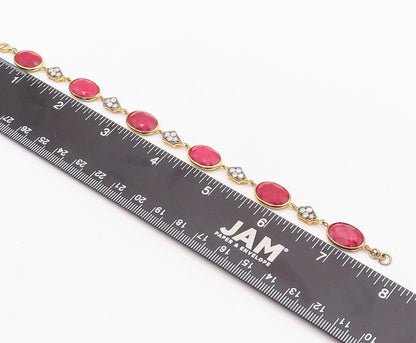 925 Sterling Silver Vintage Bracelet Gold Plated Diamonds & Oval Ruby  BT10837