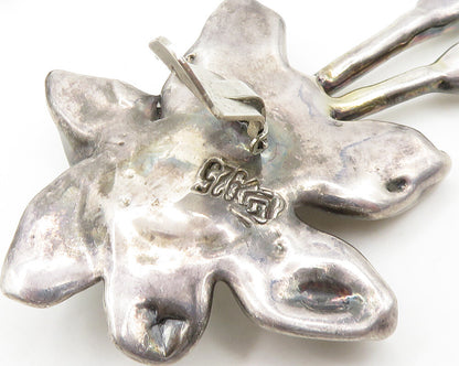 DESIGNER 925 Sterling Silver Vintage Sculpted Floral Motif Earrings  EG9701