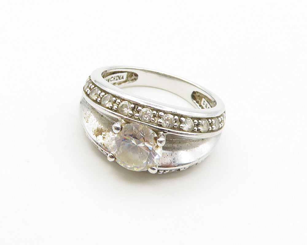 925 Sterling Silver  Vintage Cubic Zirconia Concave Band Ring Sz 5  RG18303