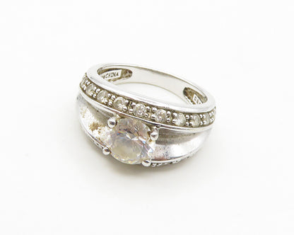 925 Sterling Silver  Vintage Cubic Zirconia Concave Band Ring Sz 5  RG18303