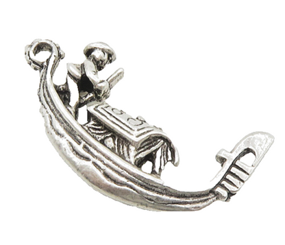925 Sterling Silver  Vintage Shiny Petite Man On Gondola Boat Pendant  PT14504