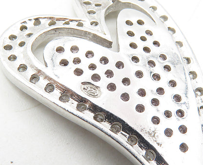 925 Sterling Silver  Shiny Pink & White Topaz Love Heart Pendant  PT7097