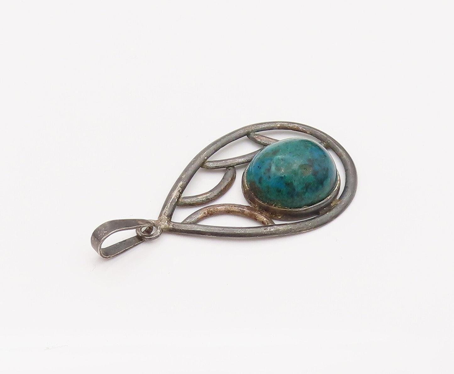 ISRAEL 925 Sterling Silver  Vintage Malachite Teardrop Pendant  PT22068