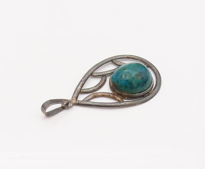 ISRAEL 925 Sterling Silver  Vintage Malachite Teardrop Pendant  PT22068