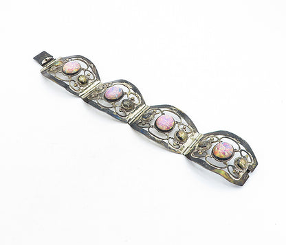 MEXICO 925 Sterling Silver Vintage Dragon's Breath Glass Chain Bracelet BT1893