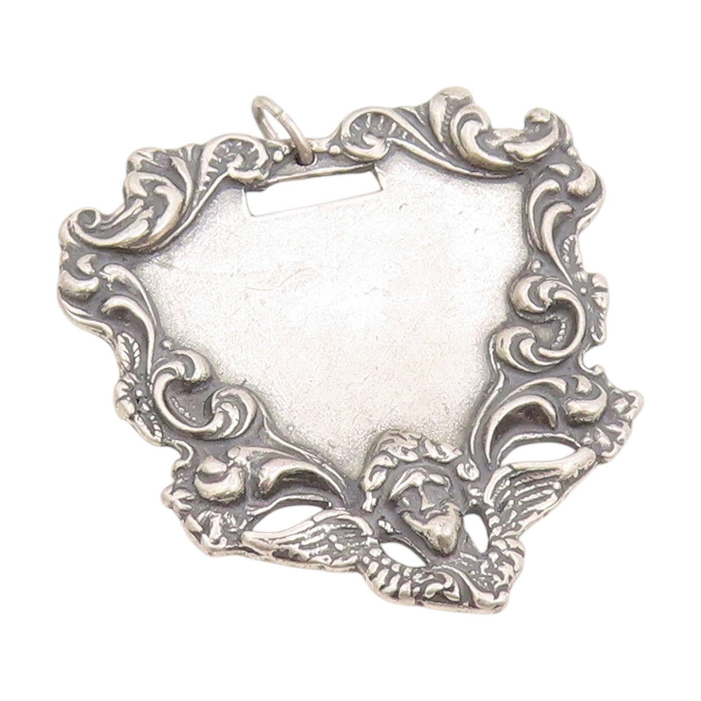 925 Sterling Silver Vintage Pendant Classic Victorian Floral Luggage Tag PT25245