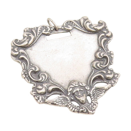 925 Sterling Silver Vintage Pendant Classic Victorian Floral Luggage Tag PT25245