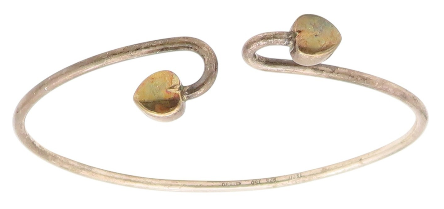 18k Gold & 925 Sterling Silver Vintage Bracelet TIFFANY Dual Love Heart  BT11513