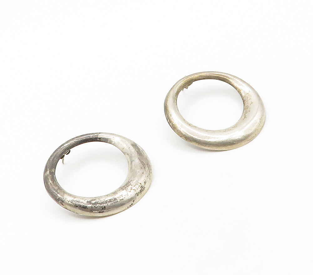 MEXICO 925 Sterling Silver  Vintage Dark Tone Open Circle Drop Earrings EG8500
