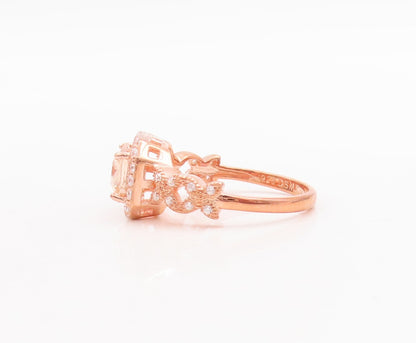 925 Sterling Silver Vintage Ring Rose Gold Plated Morganite & CZ  Sz 7  RG29423