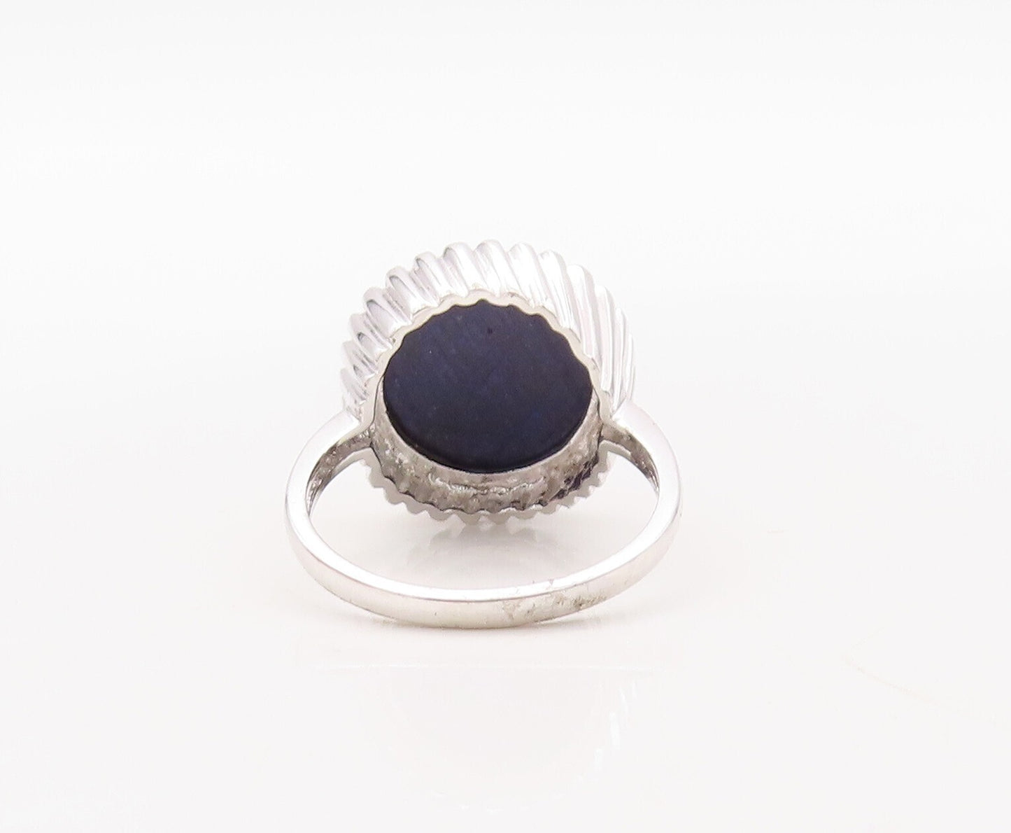 925 Sterling Silver Vintage Ring Designer Fence Carved Gemstone  Sz 7  RG30947