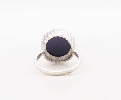 925 Sterling Silver Vintage Ring Designer Fence Carved Gemstone  Sz 7  RG30947