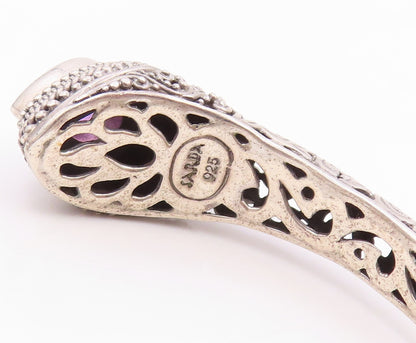 925 Sterling Silver Vintage Bracelet SARDA Amethyst Scrollwork Cuff  BT11768