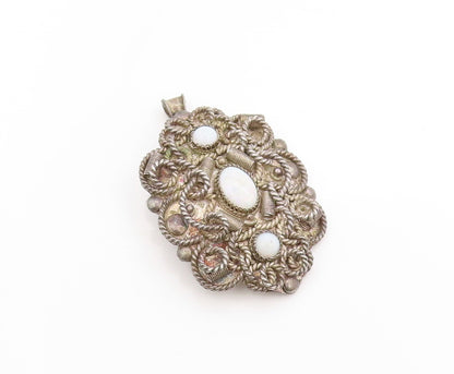 925 Sterling Silver Vintage Brooch ISRAEL Opal Twisted Rope Floral Pin  BP11910