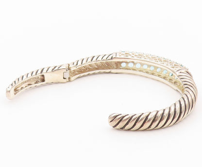 925 Sterling Silver Vintage Bracelet Twisted Rope Hinged CZ Cuff  BT11108