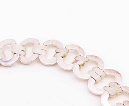 925 Sterling Silver Vintage Necklace Two Tone Modernist Oval Link Choker  NE4781