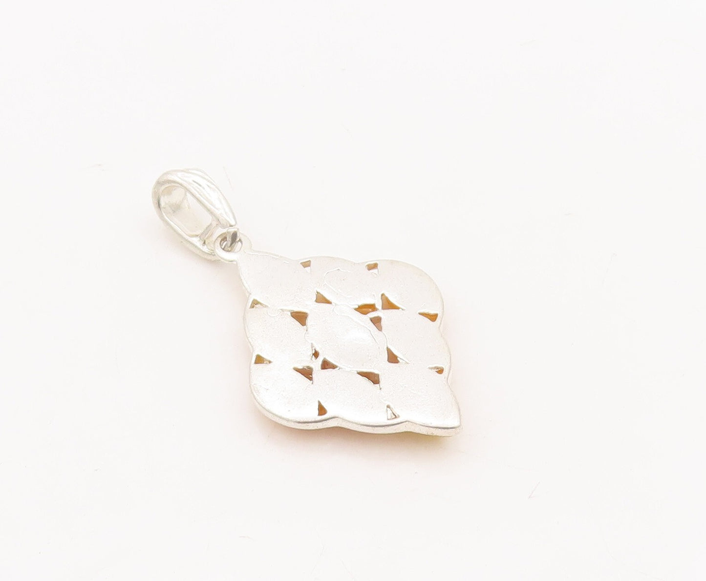 925 Sterling Silver Vintage Pendant Oval Shape Amber Inlay  PT23396