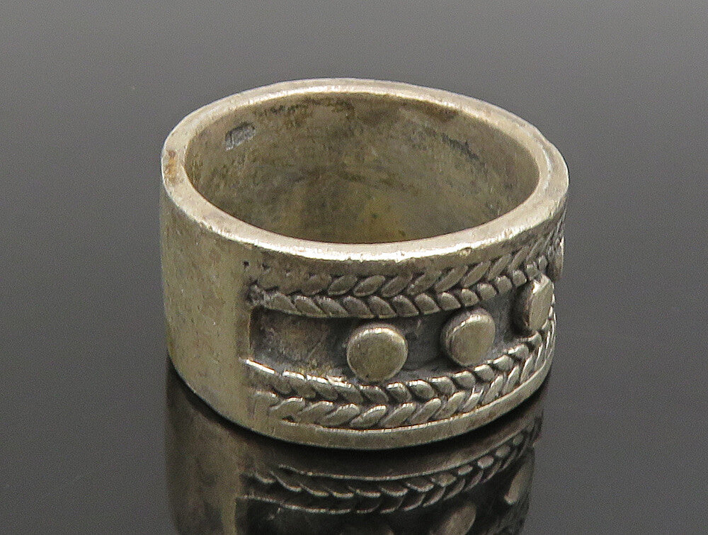 925 Sterling Silver  Vintage Etched Edge Beaded Band Ring Sz 6  RG24753
