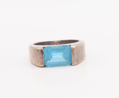 925 Sterling Silver Vintage Ring Rectangle Minimalist Blue Topaz  Sz 6  RG28723