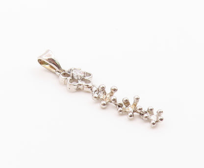 925 Sterling Silver  White Cubic Zirconia Floral Pebbled Drop Pendant  PT1517