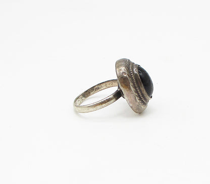 925 Silver  Vintage Cabochon Cut Black Onyx Oval Solitaire Ring Sz 7.5  RG3140