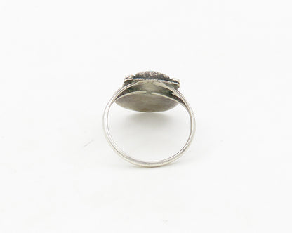 NAVAJO 925 Silver  Vintage Turquoise Floral Leaf Band Ring Sz 6.5  RG17497
