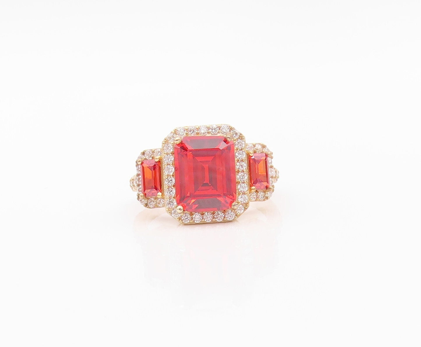 925 Sterling Silver Vintage Ring Gold Plated Red Halo White CZ  Sz 7  RG30164