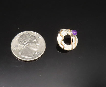 925 Sterling Silver  Vintage Two Tone Open Disc Amethyst Earrings  EG11724