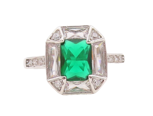 925 Sterling Silver Vintage Ring Rectangle Cut Framed 2 Tone CZ  Sz 7.5  RG29331