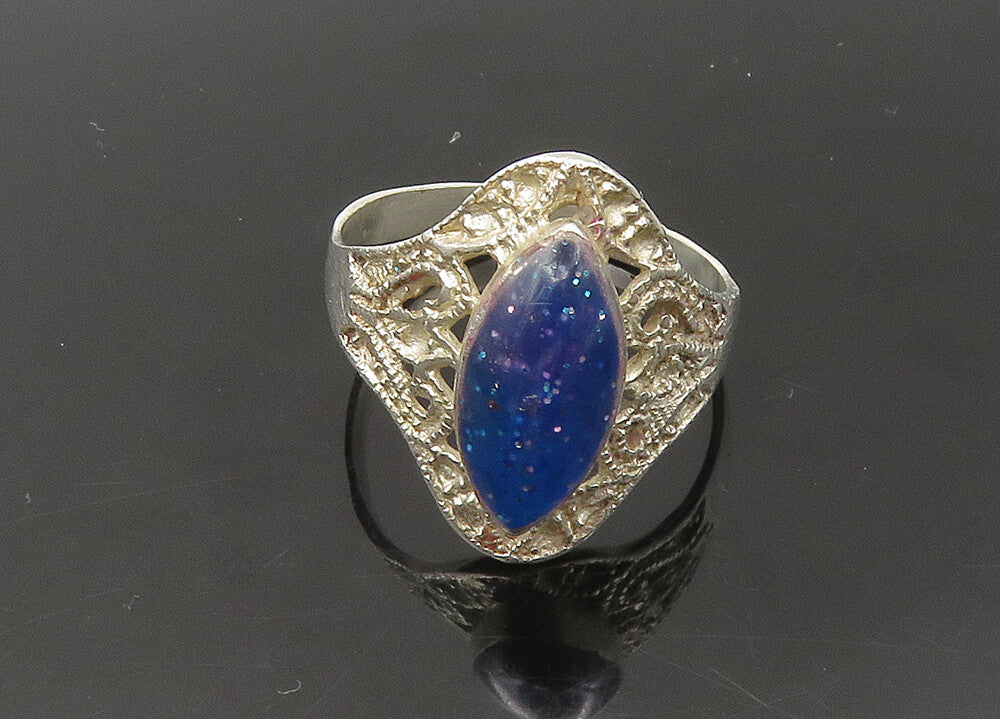 925 Sterling Silver  Vintage Enamel Glitter Band Ring Sz 10.5  RG22137