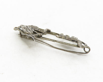 925 Sterling Silver  Vintage Antique Man & Alpaca Dark Tone Brooch Pin  BP4471
