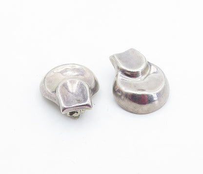MEXICO 925 Sterling Silver  Vintage Shiny Dark Tone Non Pierce Earrings EG2803