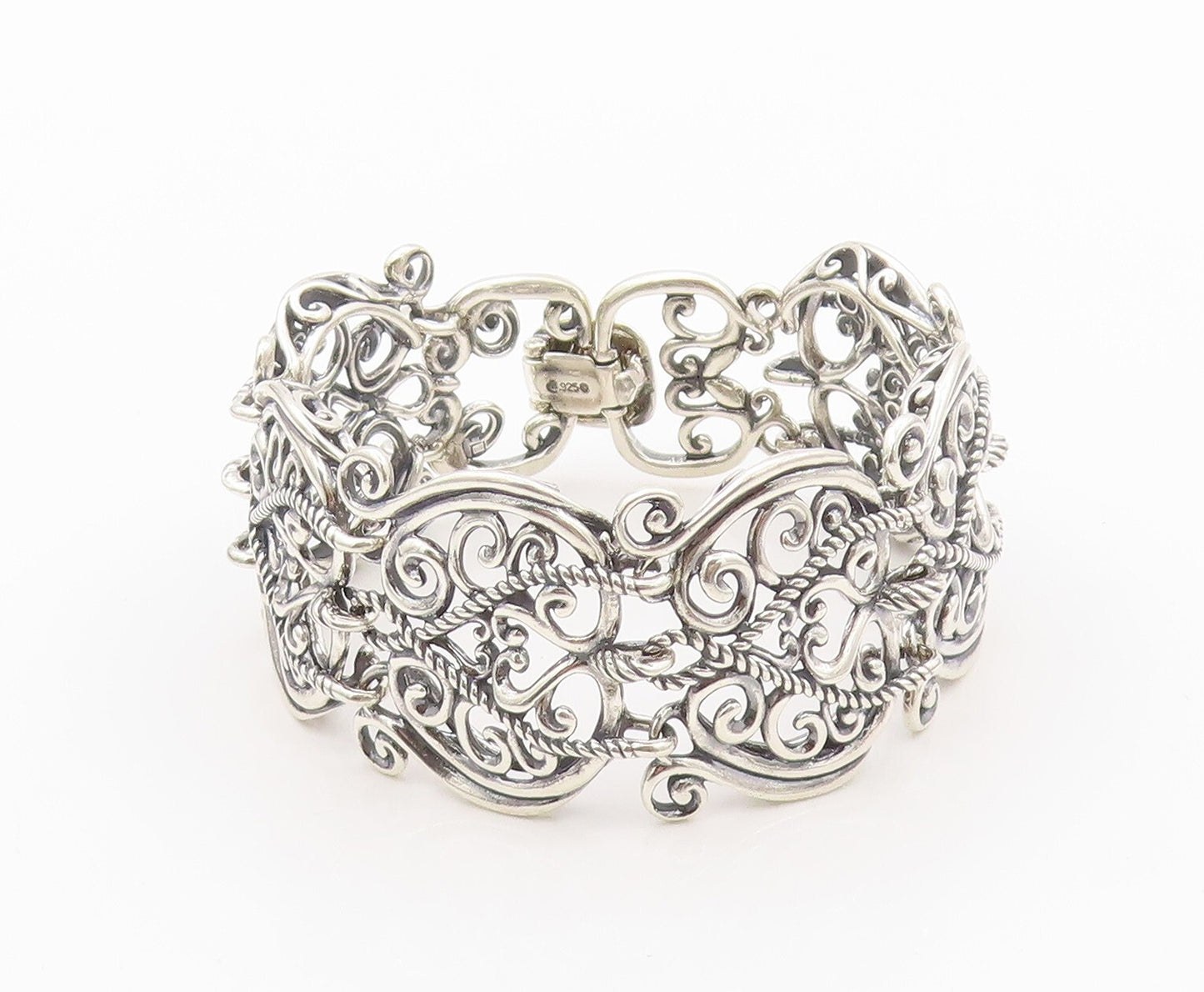 925 Sterling Silver Vintage Bracelet CAROLYN POLLACK Swirly Design Cut  BT11098