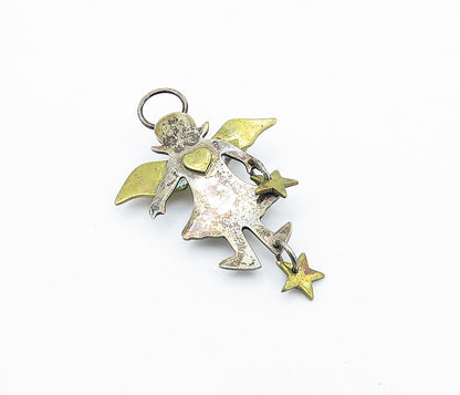 MEXICO 925 Sterling Silver  Vintage 2 Tone Love Heart Angel Brooch Pin  BP2455