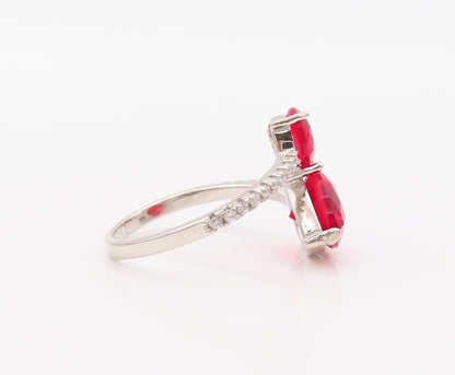 925 Sterling Silver Vintage Ring Drop Cut Red & White CZ Bypass  Sz 7.5  RG30288