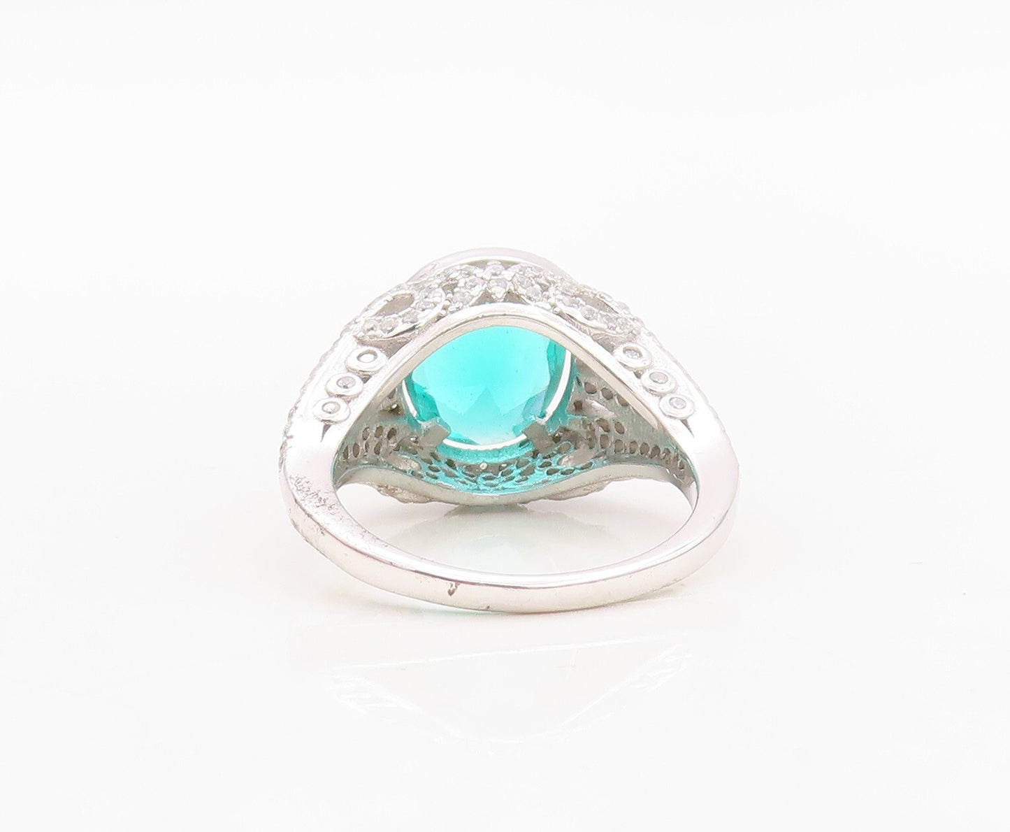 925 Sterling Silver Vintage Ring Swirly Cutout Oval Two Tone CZ  Sz 7  RG30131