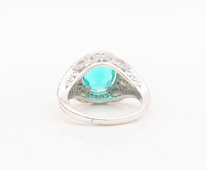 925 Sterling Silver Vintage Ring Swirly Cutout Oval Two Tone CZ  Sz 7  RG30131
